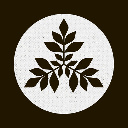 minimalistic abstract round white grunge sign of three branches with leavesのイラスト素材
