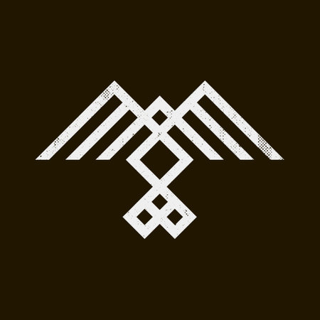 minimalistic abstract line art white grunge sign of bird of prey in ethnic styleのイラスト素材