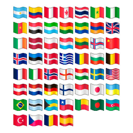 colorful simple vector flat pixel art set of flowing flags of different countries of the world and Faroe Islandsのイラスト素材