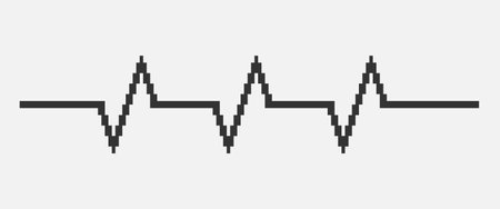 black and white simple flat 1bit vector pixel art of heartbeat cardiogram lineのイラスト素材