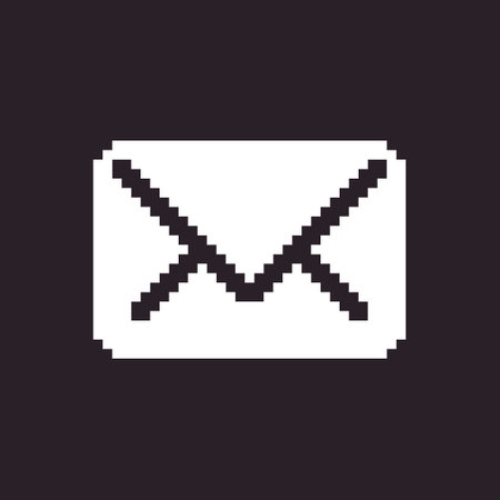 black and white simple flat 1bit vector pixel art icon of paper postal letterのイラスト素材
