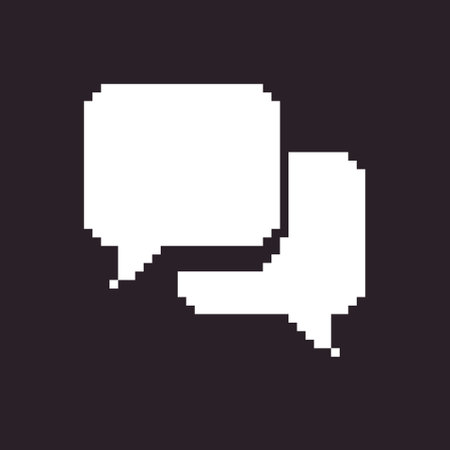 black and white simple flat 1bit vector pixel art icon of two chatting speech bubblesのイラスト素材