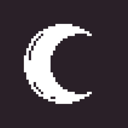 black and white simple flat 1bit vector pixel art icon of crescent moonのイラスト素材