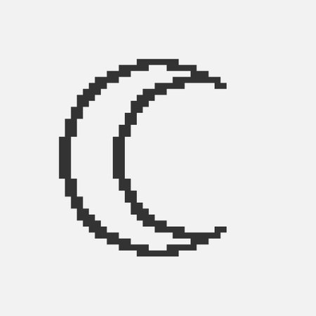 black and white simple flat 1bit vector pixel art icon of crescent moon silhouetteのイラスト素材