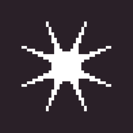 black and white simple flat 1bit vector pixel art icon of star or sparkle. shine effect signのイラスト素材
