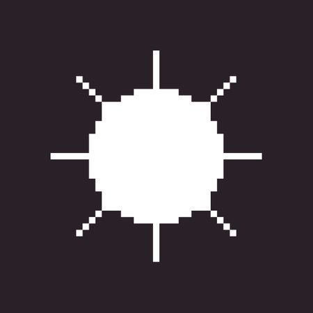 black and white simple flat 1bit vector pixel art icon of retro cartoon sun. sunlight signのイラスト素材