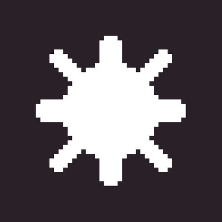 black and white simple flat 1bit vector pixel art icon of retro cartoon sun. sunlight signのイラスト素材