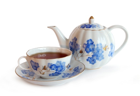 Old Fashioned Vintage Porcelain Cap with Saucer and Teapot.の写真素材