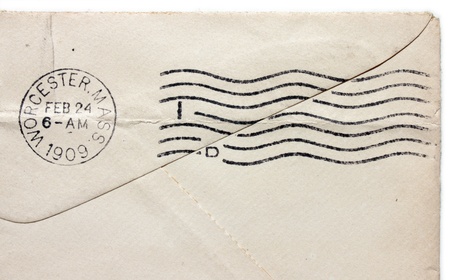 USA - CIRCA 1909: Vintage cancellation postmark from Worcester, Massachusetts on an old envelope,...