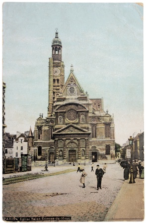 FRANCE - CIRCA 1906: a postcard printed in FRANCE shows view of Church Saint-Etienne-du-Mont in Paris, circa 1906.のeditorial素材