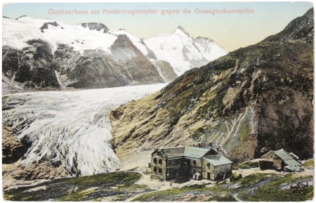 AUSTRIA - CIRCA 1912: a postcard printed in AUSTRIA shows view of Pasterze - the longest glacier in Austria and Eastern Alps, circa 1912.のeditorial素材