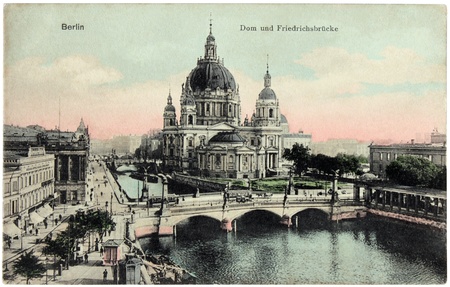 GERMANY - CIRCA 1911: a postcard printed by GERMANY shows photograph of Cathedral and Friedrich Bridge in Berlin, circa 1911.のeditorial素材