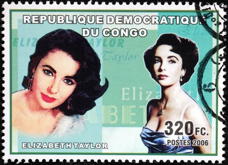 CONGO - CIRCA 2006  A postage stamp printed by CONGO shows image portrait of British and American actress Elizabeth Taylor, circa 2006 のeditorial素材