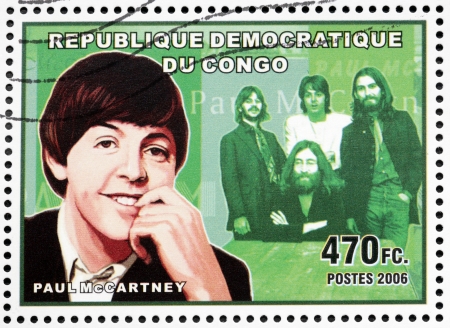CONGO - CIRCA 2006: A postage stamp printed by CONGO shows image portrait of  famous English musician, composer, singer and songwriter Paul McCartney, circa 2006.のeditorial素材