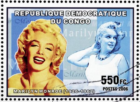 CONGO - CIRCA 2006: A postage stamp printed by CONGO shows image portrait of famous American actress, model and singer Marilyn Monroe (1926-1962), circa 2006.のeditorial素材
