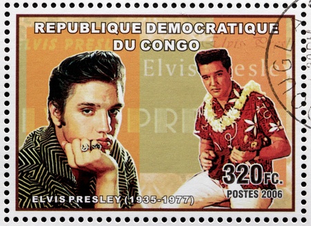 CONGO - CIRCA 2006. A postage stamp printed by CONGO shows image portrait of famous American singer Elvis Presley (1935-1977), circa 2006.のeditorial素材