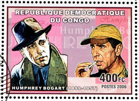 CONGO - CIRCA 2006: A postage stamp printed by CONGO shows image portrait of famous American actor and is widely regarded as an American cultural icon - Humphrey Bogart, circa 2006のeditorial素材