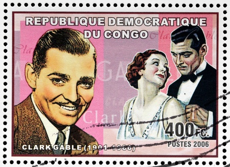 CONGO - CIRCA 2006: A postage stamp printed by CONGO shows image portrait of famous American film actor Clark Gable, circa 2006のeditorial素材