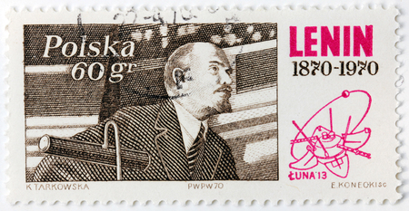 POLAND - CIRCA 1970: A stamp printed by Poland shows the image portrait of Vladimir Lenin...
