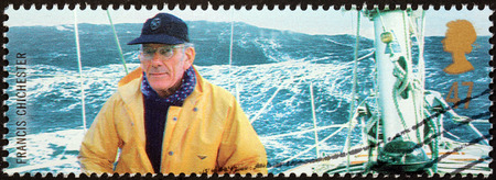 UNITED KINGDOM - CIRCA 2003: a stamp printed by UNITED KINGDOM shows image portrait of famous British aviator and sailor Sir Francis Charles Chichester, circa 2003.のeditorial素材