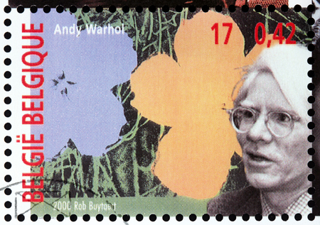 BELGIUM - CIRCA 2000: a stamp printed by BELGIUM shows image portrait of American artist Andy Warhol who was a leading figure in the visual art movement known as pop art, circa 2000.のeditorial素材