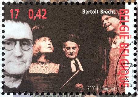 BELGIUM - CIRCA 2000: A stamp printed by BELGIUM shows image portrait of famous German poet, playwright, theatre director Bertolt Brecht, circa 2000.のeditorial素材