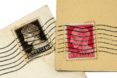 ITALY - CIRCA 1932: A set of two stamps printed by ITALY shows founder of the Roman Empire, its...