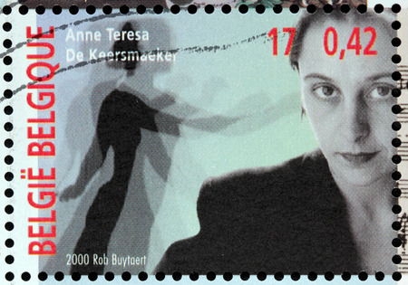 BELGIUM - CIRCA 2000: A stamp printed by BELGIUM shows image portrait of Anne Teresa, Baroness De Keersmaeker - one of the most prominent choreographers in contemporary dance, circa 2000.のeditorial素材