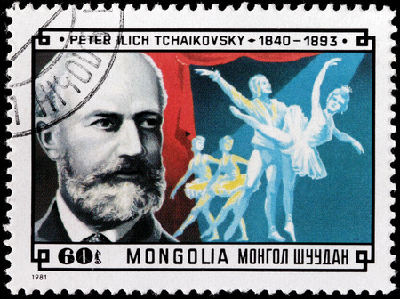 MONGOLIA - CIRCA 1981: A stamp printed by MONGOLIA shows Russian composer Tchaikovsky whose works...