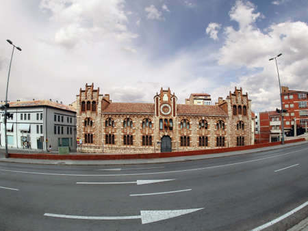 TERUEL, SPAIN - JULY 21, 2018: The provincial historical archive of Teruel house, Aragon, Spain. Fish eye lens effect.  July 21, 2018のeditorial素材
