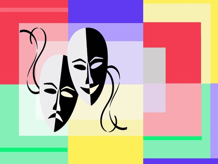 Theater masks on color collageの写真素材