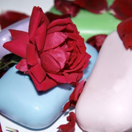 Soap and rose arrangementの写真素材