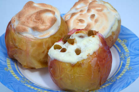  apples with raisin and a sweet cream,It is very tasty.の写真素材
