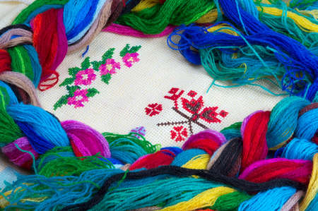 flower embroidered with silk threadsの写真素材