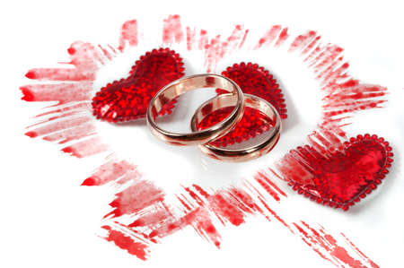 Two wedding ring on a white background.の写真素材