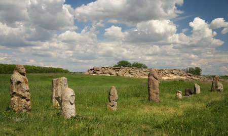 The "Stone Grave" or "Rocky Mound" ("Kamena Mohyla" in Ukrainian) is the most famous attraction in the entire region. This natural rock formation was formed millions of years ago, creating what appeared to be one enormous "stone grave." Later, early humanの写真素材
