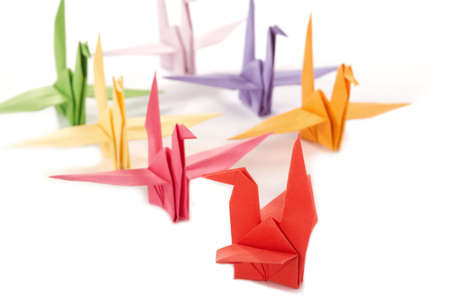 Japanese toys from a paper on a white background.の写真素材