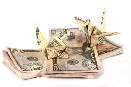 Japanese toys from a paper on a white background.の写真素材