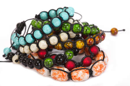 Popular Buddhist bracelet shamballa on a white background.