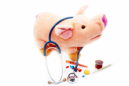 Illustration of treatment of children - a soft toy and medical preparationsの写真素材