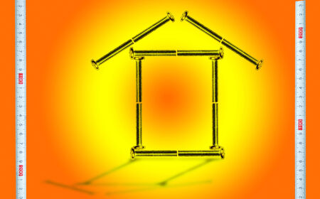 Design of houses from bolts of a gradient of color on a backgroundの写真素材