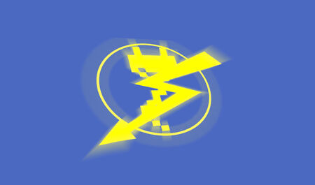 Sign a symbol, an emblem - the socket, the adapter, an electric lightning on a blue background