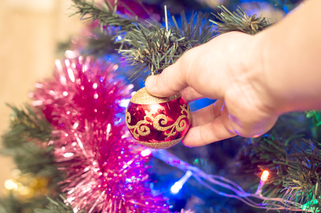 The Christmas tree decoration different beautiful toysの写真素材