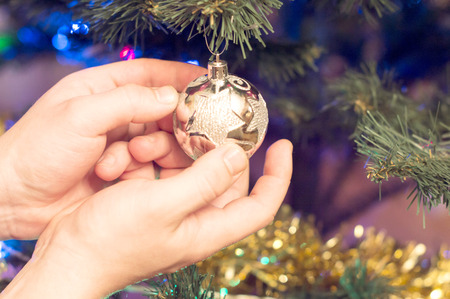 The Christmas tree decoration different beautiful toysの写真素材