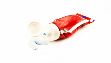 Tube of toothpaste on a white background