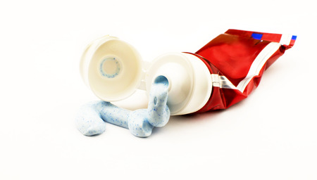 Tube of toothpaste on a white backgroundの写真素材