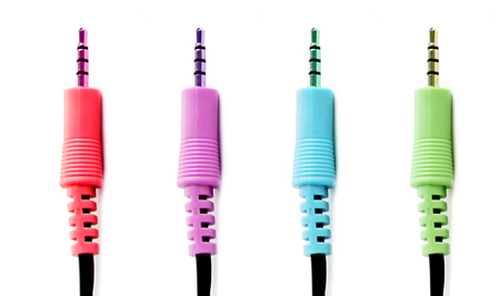 Audio adapters various colors on a white backgroundの写真素材