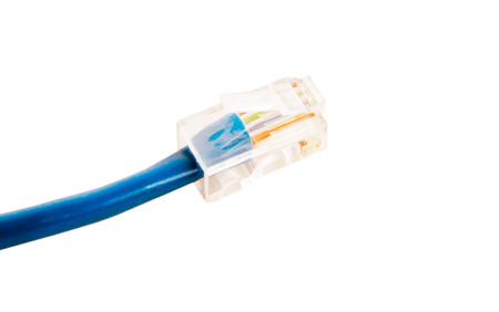 Ethernet crossover cable on a white background