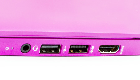 Some of the various ports on the notebook on a white backgroundの写真素材