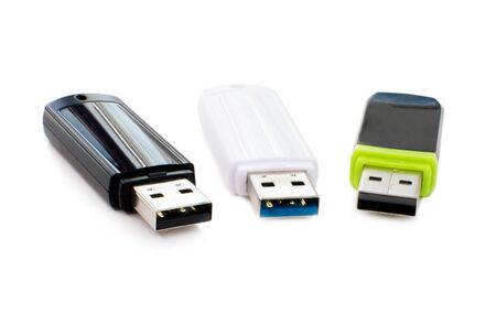 Three Flash memory card with the adapter USB on a white background